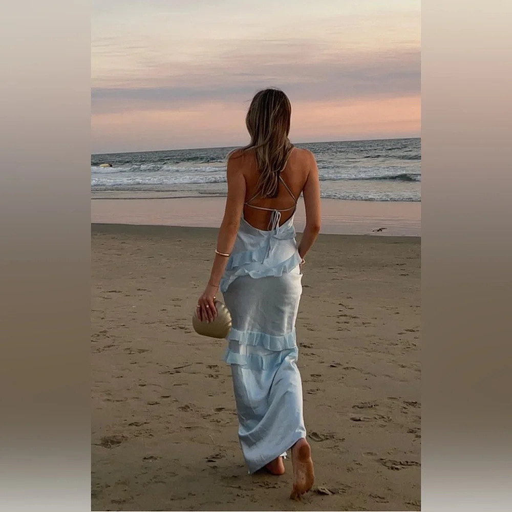 Beginning Boutique Inara Blue Ruffle Maxi Dress - Size 12 - Picture 5 of 16